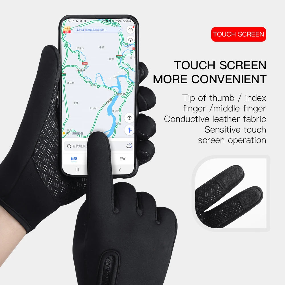 WinterThermal Cycling Gloves Bicycle Warm Touchscreen Full Finger Glove Waterproof Outdoor Bike Skiing Fishing Motorcycle Riding
