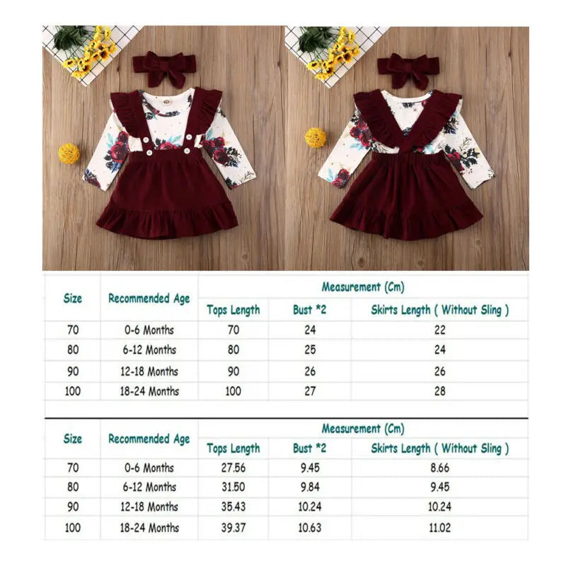 Newborn Baby Girl Clothes Set Floral Bodysuit Romper Jumpsuit Tops T Shirt Suspender Skirts Bow Head