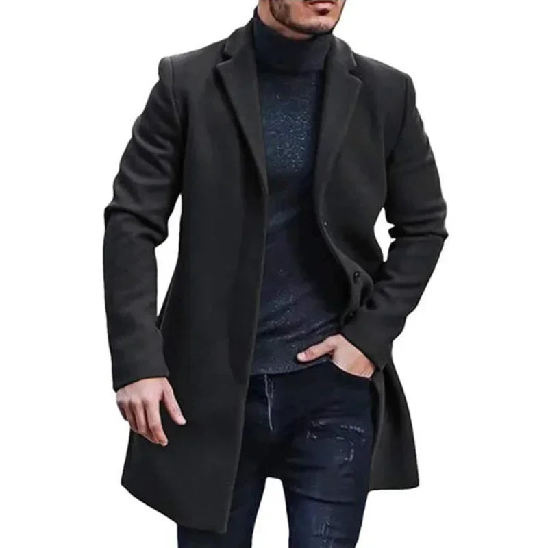 New Men's Coat Woolen Overcoat  Windbreaker Solid Color Trench Autumn and Winter