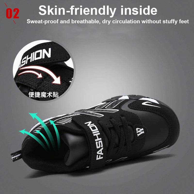 Kids Fashion Sneakers Boys Tennis Shoes Comfortable Leather Running Shoes Lightweight