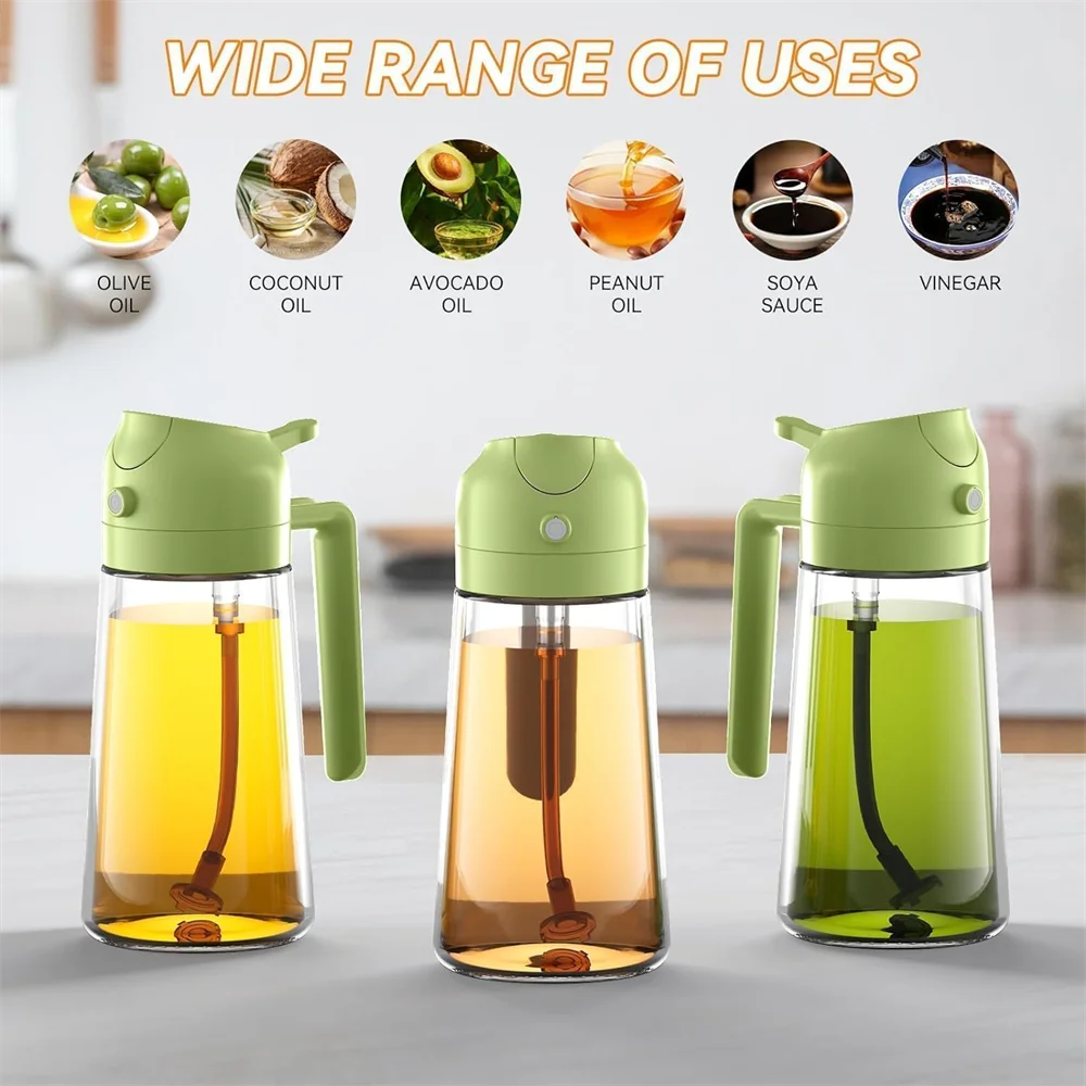Oil Dispenser Bottle,2 in 1 Oil Dispenser and Oil Sprayer,16.5oz/470ML Glass Spray Bottle ,