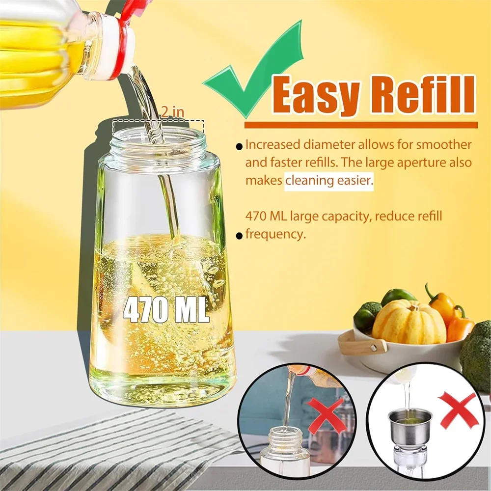 Oil Dispenser Bottle,2 in 1 Oil Dispenser and Oil Sprayer,16.5oz/470ML Glass Spray Bottle ,