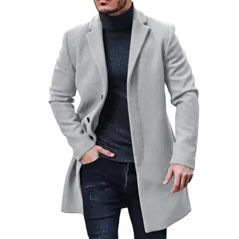 New Men's Coat Woolen Overcoat  Windbreaker Solid Color Trench Autumn and Winter
