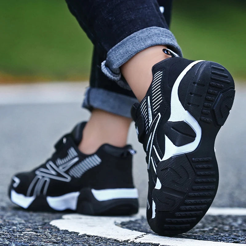 Kids Fashion Sneakers Boys Tennis Shoes Comfortable Leather Running Shoes Lightweight