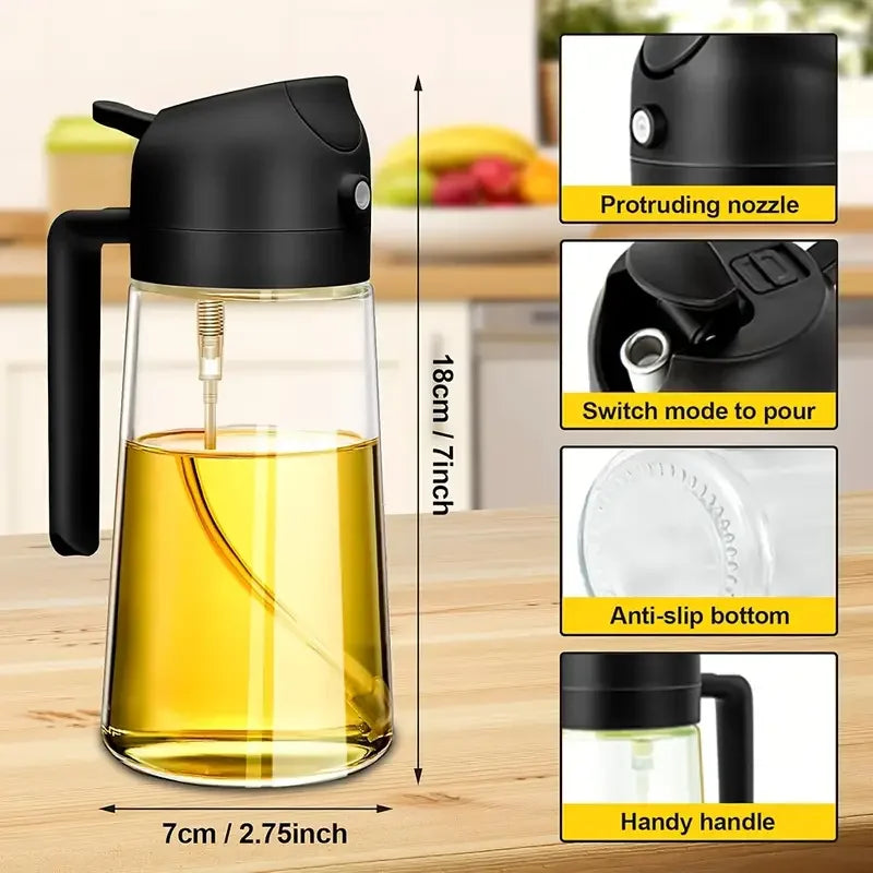 Oil Dispenser Bottle,2 in 1 Oil Dispenser and Oil Sprayer,16.5oz/470ML Glass Spray Bottle ,