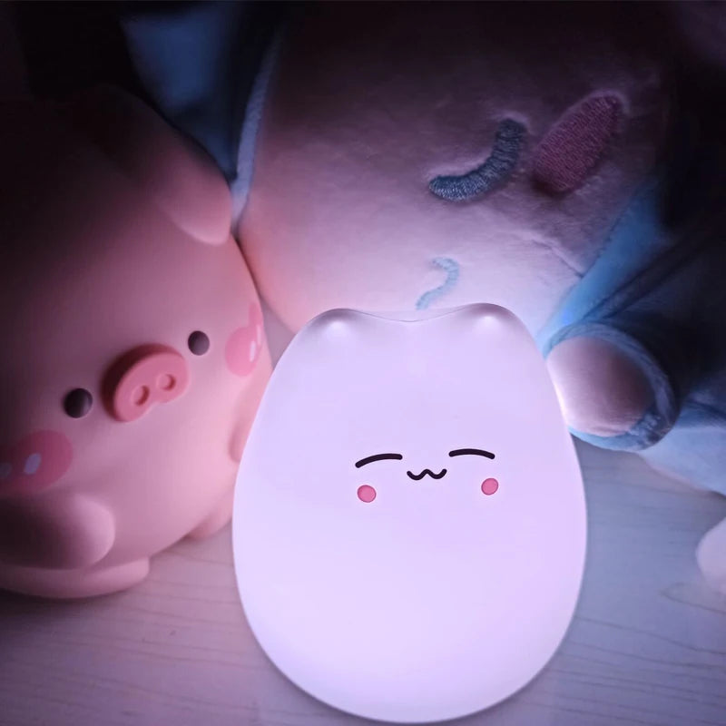 Mini Popular Cat Baby Night Lamp 7-color Pat Touch Color-changing Eye Protection Bedroom Bedside Night Light