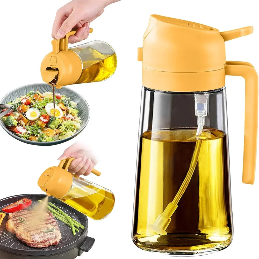 Oil Dispenser Bottle,2 in 1 Oil Dispenser and Oil Sprayer,16.5oz/470ML Glass Spray Bottle ,