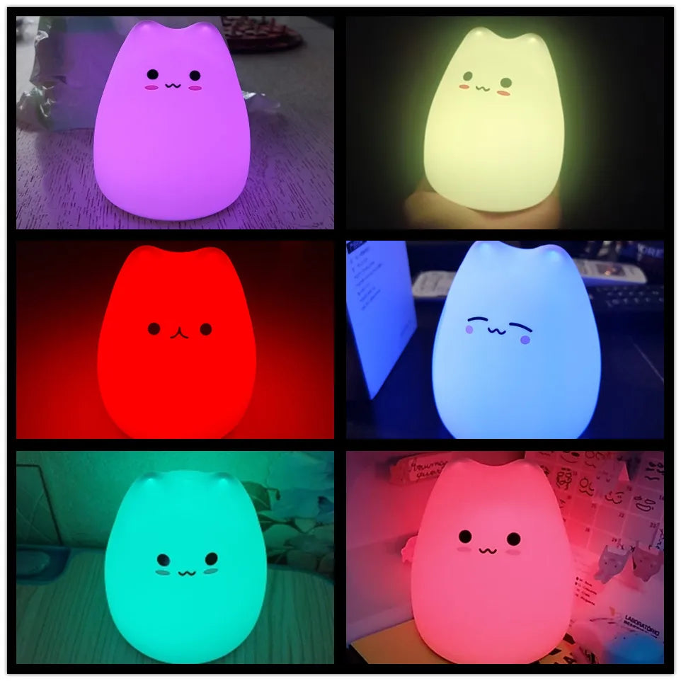 Mini Popular Cat Baby Night Lamp 7-color Pat Touch Color-changing Eye Protection Bedroom Bedside Night Light