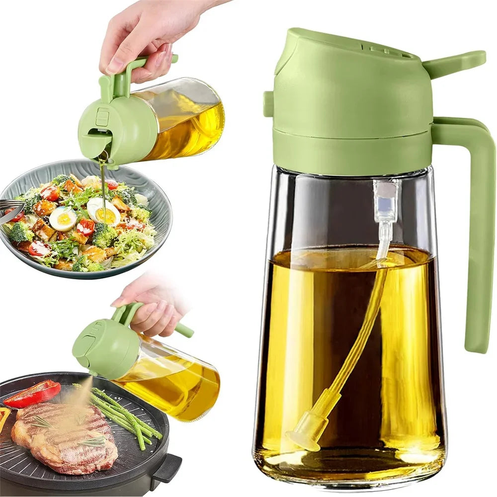 Oil Dispenser Bottle,2 in 1 Oil Dispenser and Oil Sprayer,16.5oz/470ML Glass Spray Bottle ,