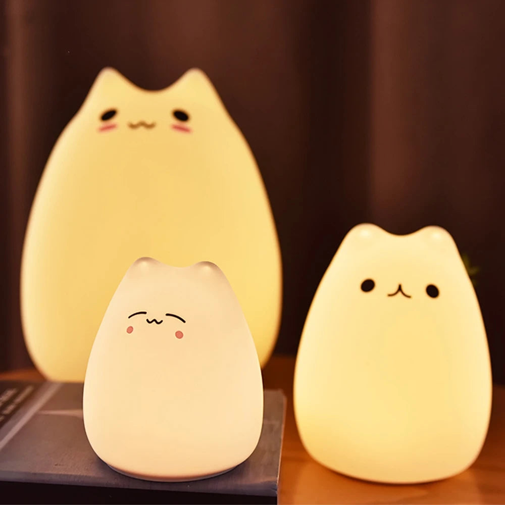 Mini Popular Cat Baby Night Lamp 7-color Pat Touch Color-changing Eye Protection Bedroom Bedside Night Light