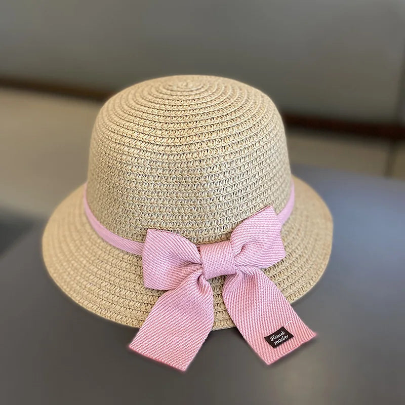 2-8 Years Kids Sun Hat Girls Summer New Straw Bag Cap Set Baby Travel Sun Prot