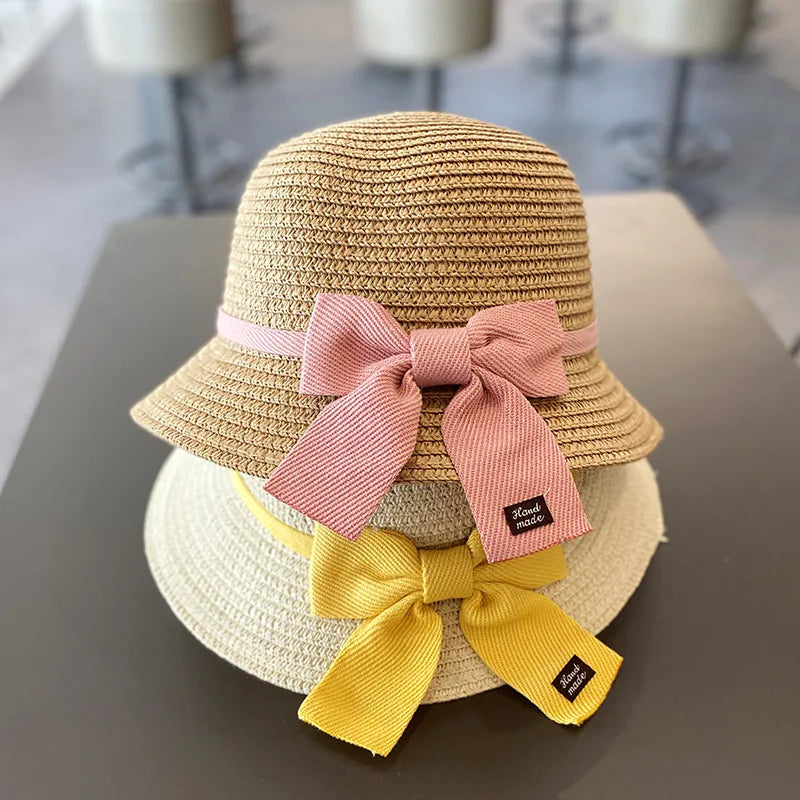 2-8 Years Kids Sun Hat Girls Summer New Straw Bag Cap Set Baby Travel Sun Prot