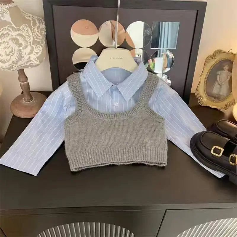 Fashion Baby Girl Clothes Set Shirt Vest Pleated Skirt Infant Spring Autumn Winter Baby Clothes 1-10Y