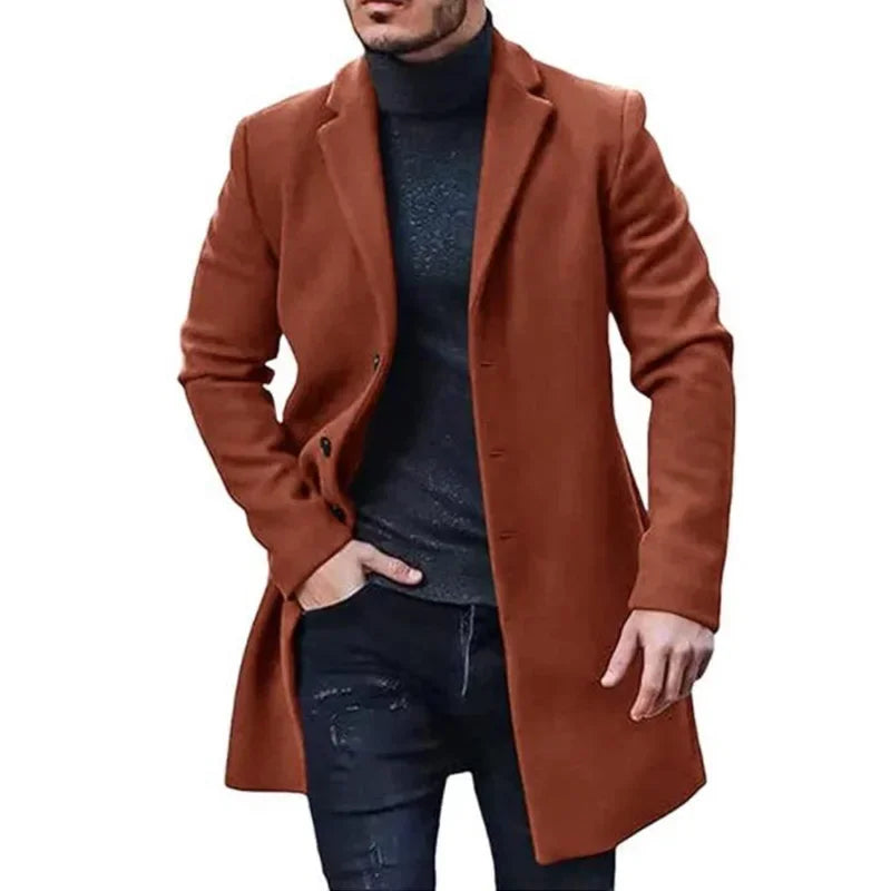 New Men's Coat Woolen Overcoat  Windbreaker Solid Color Trench Autumn and Winter