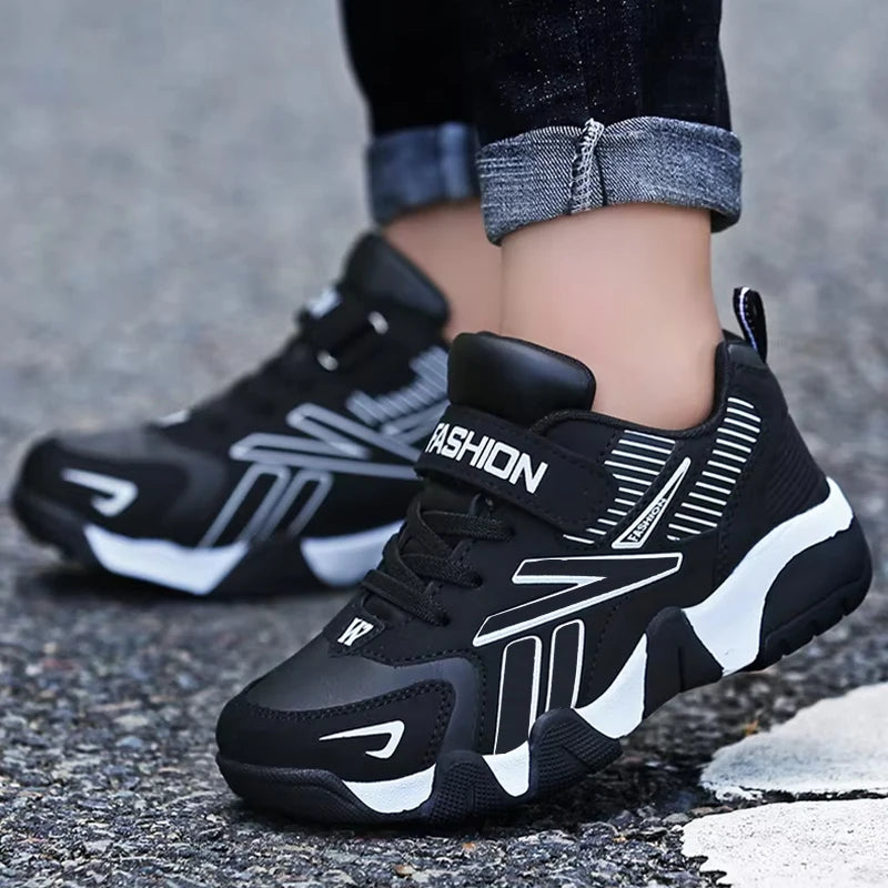 Kids Fashion Sneakers Boys Tennis Shoes Comfortable Leather Running Shoes Lightweight