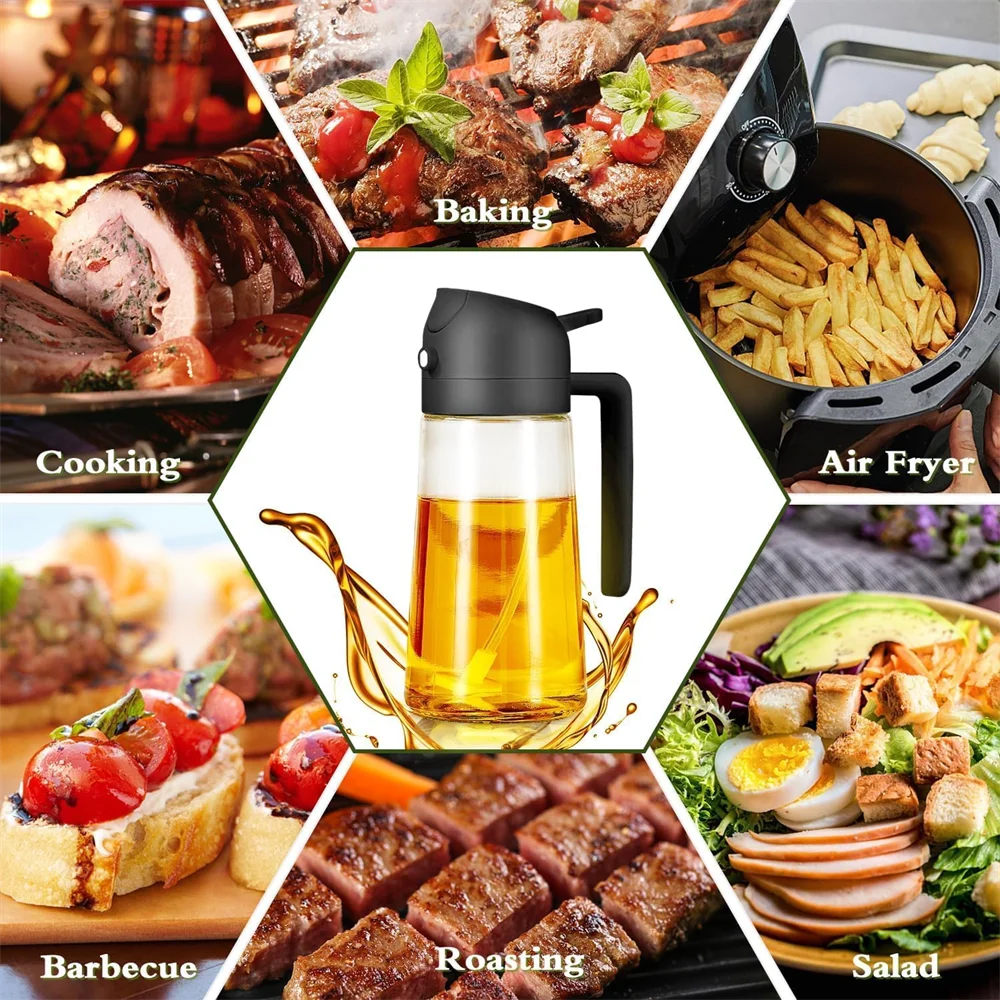 Oil Dispenser Bottle,2 in 1 Oil Dispenser and Oil Sprayer,16.5oz/470ML Glass Spray Bottle ,