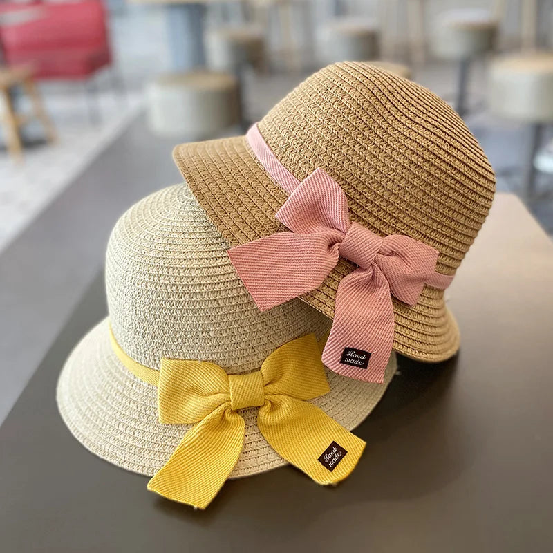 2-8 Years Kids Sun Hat Girls Summer New Straw Bag Cap Set Baby Travel Sun Prot