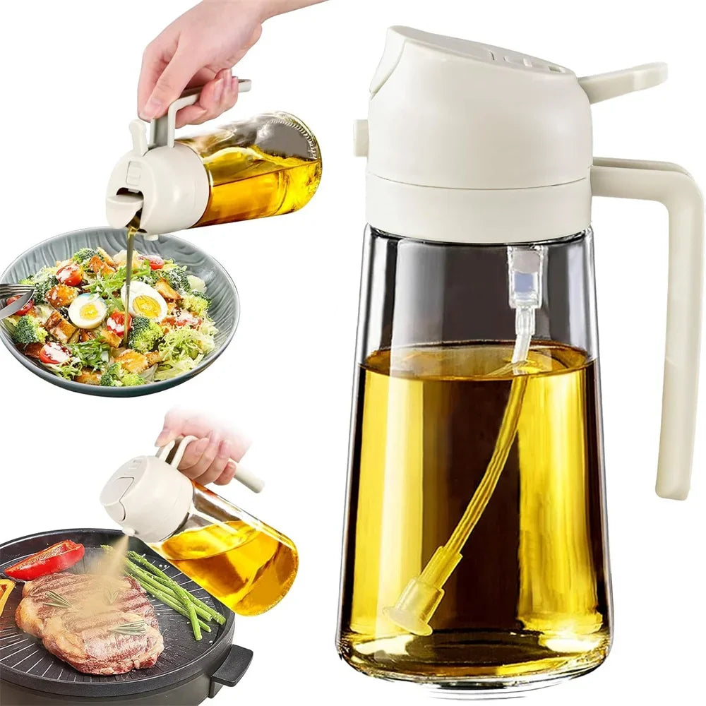 Oil Dispenser Bottle,2 in 1 Oil Dispenser and Oil Sprayer,16.5oz/470ML Glass Spray Bottle ,