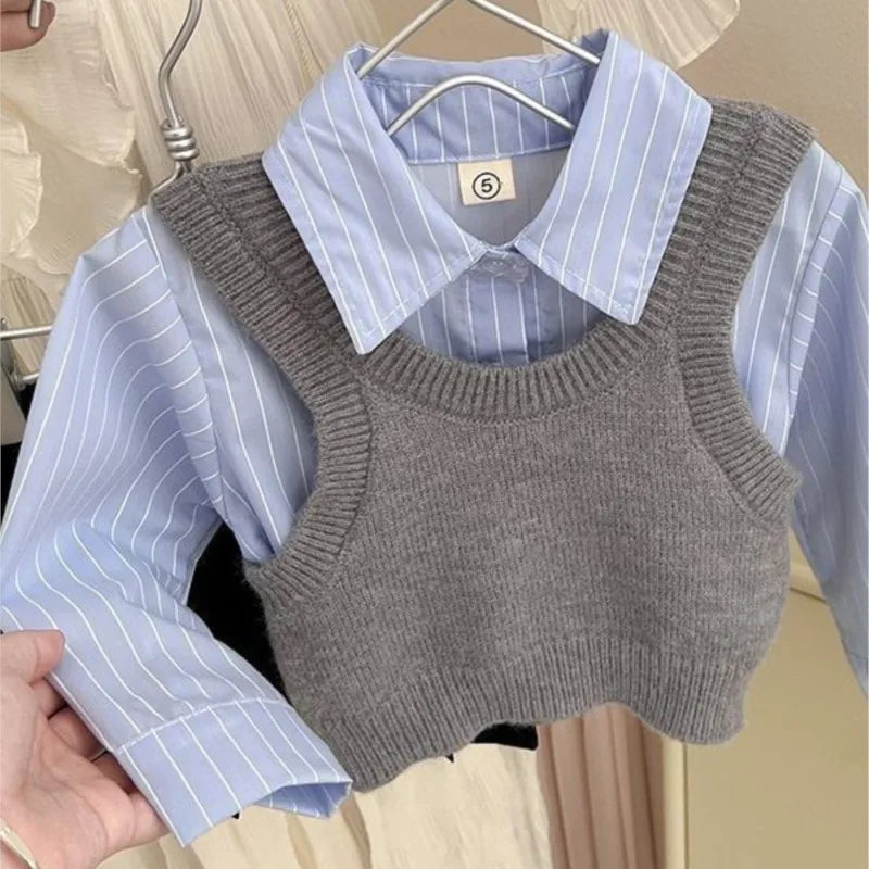 Fashion Baby Girl Clothes Set Shirt Vest Pleated Skirt Infant Spring Autumn Winter Baby Clothes 1-10Y