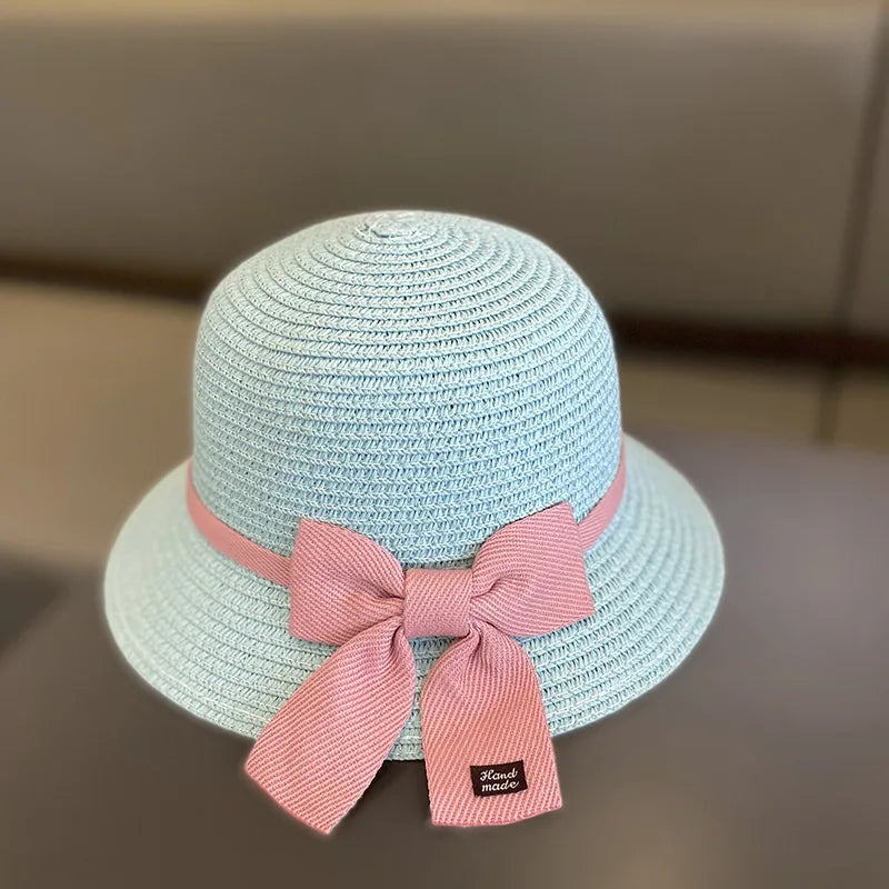 2-8 Years Kids Sun Hat Girls Summer New Straw Bag Cap Set Baby Travel Sun Prot