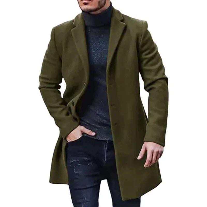 New Men's Coat Woolen Overcoat  Windbreaker Solid Color Trench Autumn and Winter