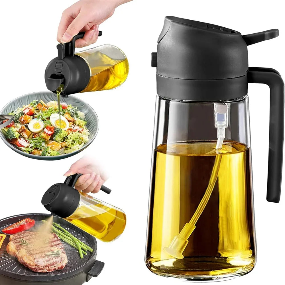 Oil Dispenser Bottle,2 in 1 Oil Dispenser and Oil Sprayer,16.5oz/470ML Glass Spray Bottle ,
