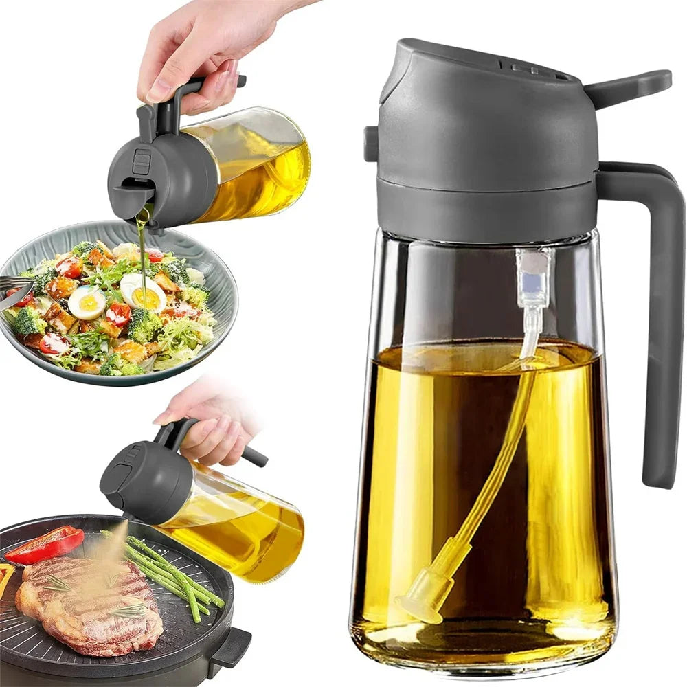 Oil Dispenser Bottle,2 in 1 Oil Dispenser and Oil Sprayer,16.5oz/470ML Glass Spray Bottle ,