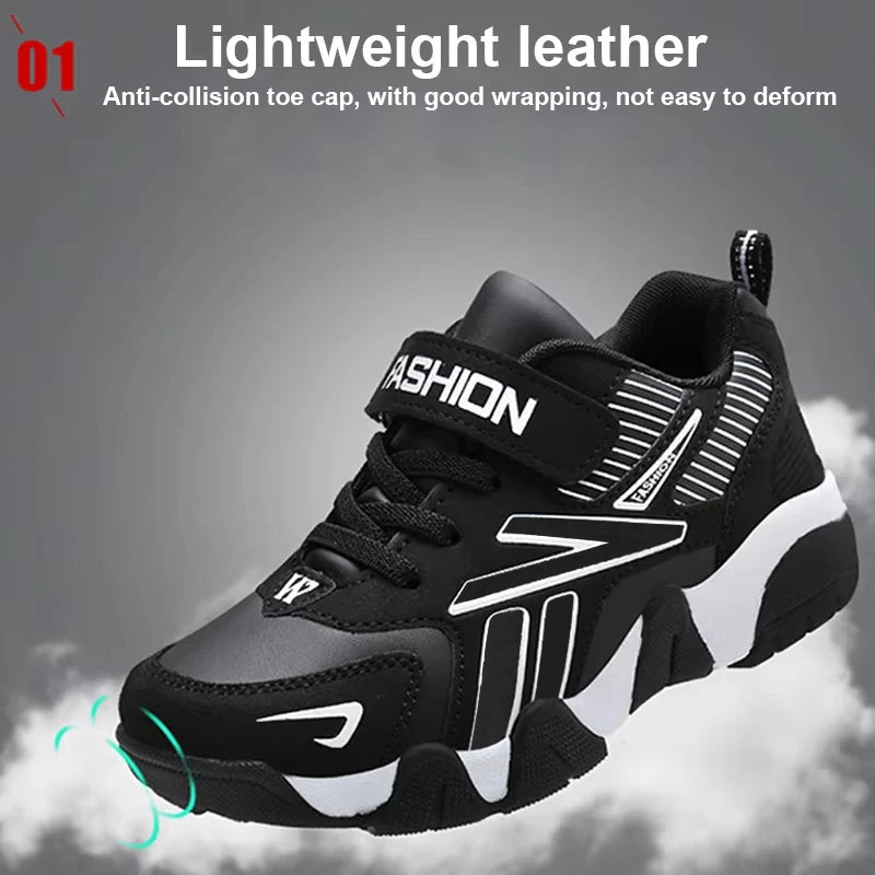 Kids Fashion Sneakers Boys Tennis Shoes Comfortable Leather Running Shoes Lightweight