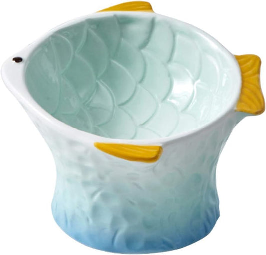 Non-Slip Ceramic Cat Bowl Pet Supplies Pet Feeder Water Food Bowl Drinking Bowl -Skid Cat Bowl Raised Bowl Feeder for Cat Pet Food Bowl Cat Snack Bowl Fish Shape Bowl Pet Bowl