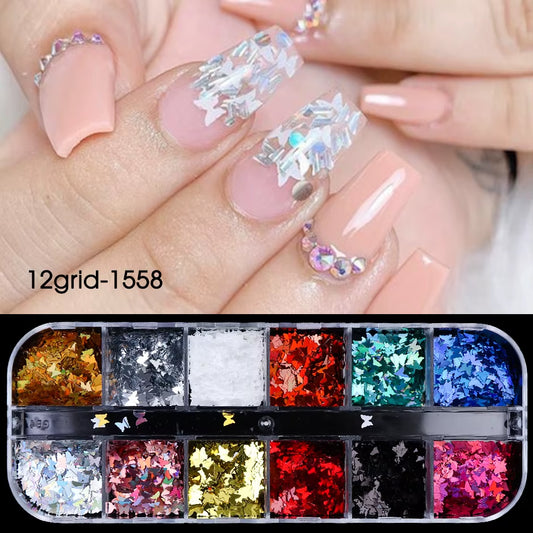 Holographic Powder Set Holo Silver Rub Dust Black Pink Chrome Nail Glitter Powder Laser Pigment for Nail DIY Manicure CHI-360-1